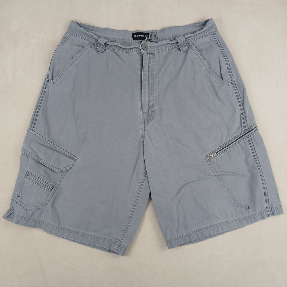 VTG Gotcha 34x11 Mens Cargo Shorts‎ Gray Y2K Skater Grunge